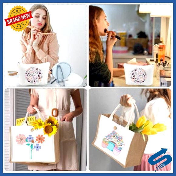 DIY Sublimation Tote and Makeup Bags Set Reusable Canvas Polyester Gift Bags - Picture 5 of 7